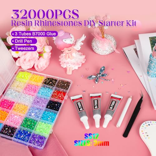 SNUGYOURT Jelly AB Rhinestone Bedazzling Kit with 24 Colors, 32000Pcs 3mm Gems + Glue & Tools for Crafts & Nail Art