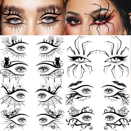 Halloween Eye Temporary Tattoos 7 Sheets - Spider Web & Skull