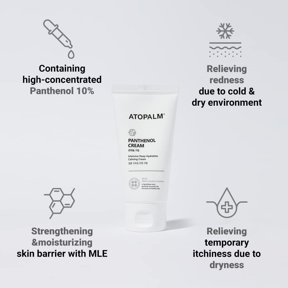 ATOPALM Panthenol Cream, Deep Hydration Face Moisturizer for Itch Relief, Sensitive Dry Skin Itch Relief Calming Cream with Panthenol, Strengthening Skin Barrier, MLE, 2.7 Fl. Oz., 80ml