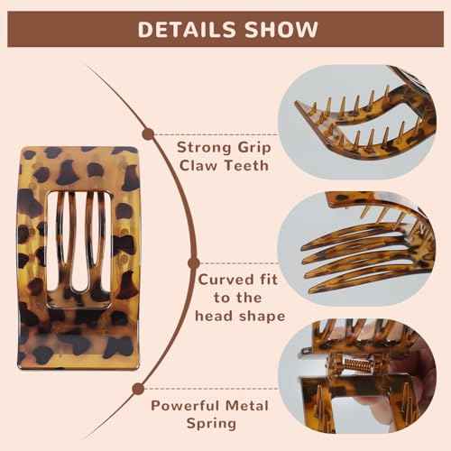 LATIMOON Flat Hair Clips Claw for Women,Large Flat Claw Clips,Non-Slip Strong Hold French Hair Clips for Thick Thin Hair(Testudinarious)