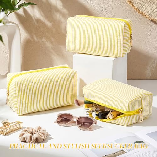 Sanwuta 6 Pcs Yellow Seersucker Cosmetic Bags