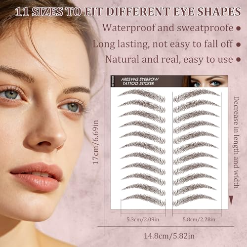 4D Waterproof Eyebrow Tattoo Stickers - 66 Pairs Brown