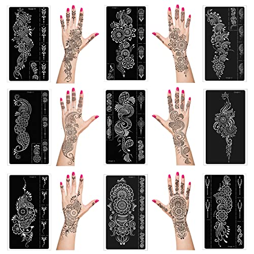 Henna Tattoo Stencil Kit - 9 Reusable Templates for Hand & Body