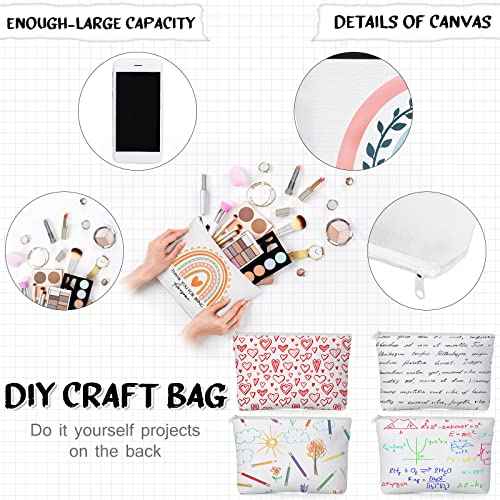 Sieral Rainbow 50 Pcs Canvas Makeup Bags Bulk Inspirational Quotes Cosmetic Bags Makeup Pouch with Zipper for Women Teacher Appreciation Thank You Gifts for Teacher Volunteer Employee Coworker