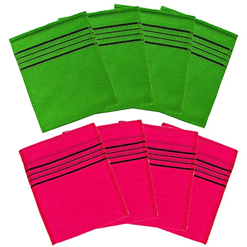 Exfoliating Bath Washcloth 8-Pack, Red & Green
