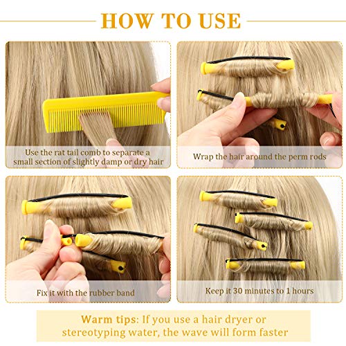 Chuangdi 24 Pcs Hair Perm Rods with Steel Rat Tail Comb