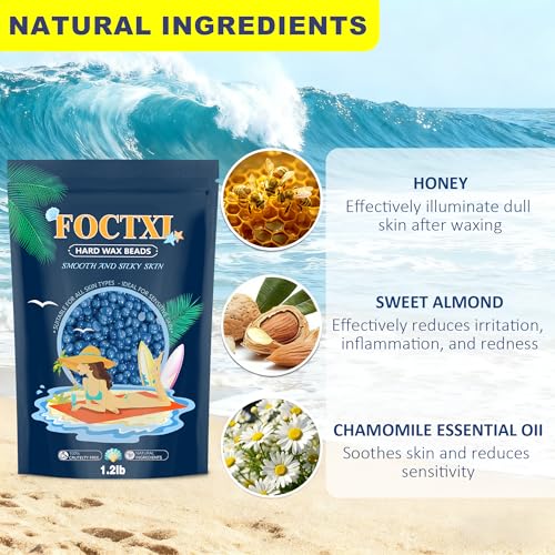 Hard Wax Beads, 1.2lb Wax Beans for Hair Removal Sensitive Skin + 10 Large Applicator Sticks - Coarse Hair Formula ? Brazilian Bikini, Face, Eyebrows, Underarms, Arms, Chest, Back, Legs(544g)