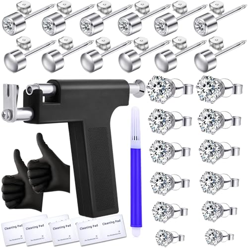 Self Ear Piercing Gun Kit with 12 CZ Ear Studs for Home Use