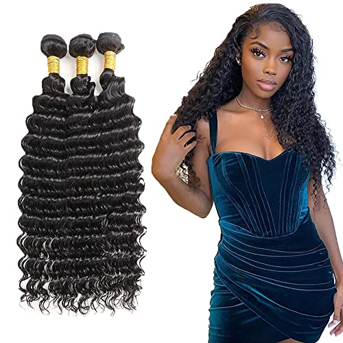 Brazilian Deep Wave Human Hair Bundles - Natural Black 1B, 18-22 Inch