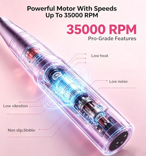 Rose Cordless Nail Drill Kit with 8H Battery, 3-Speed Efile, 7 Bits for Salon & Home Use