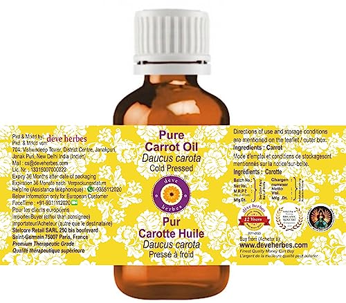 Deve Herbes Pure Carrot Oil (Daucus carota) Cold Pressed 10ml (0.33 oz)