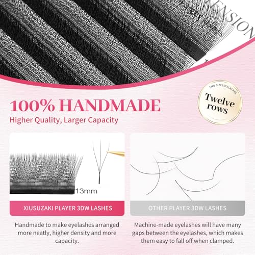 W Eyelash Extension W Shape 3D Premade Fans 0.07 D Curl Matte Black W Lash Volume Fans(HW3D-0.07 D-8-15mm MIX)