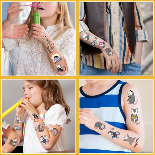 16 Sheets Possum Temporary Tattoos for Kids & Parties
