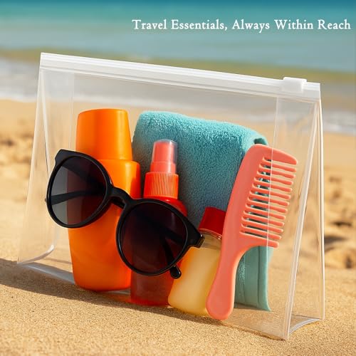 Clear Makeup Bag, Circloophs 30 Pack Large Cosmetic Bags with Zipper TSA Approved Travel Bags Bulk for Toiletries Plastic EVA Water-resistant Reusable Pouches for Bathing Suit Bikini, 8.7" x 7" x 2.2"