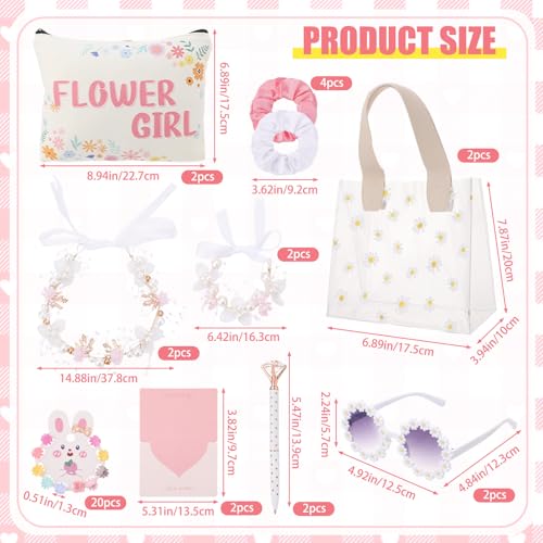 38Pcs Flower Girl Proposal Gift Set Including Flower Girl Bags Canvas Bag Glasses Headband Bracelet Diamond Pen Hair Accessories Scunchies Card For Wedding Engagement Bridal Shower Party