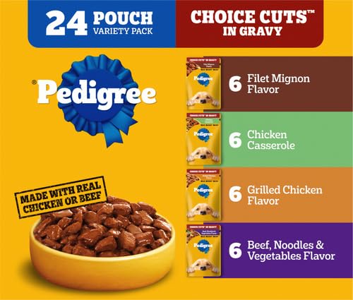 PEDIGREE CHOICE CUTS IN GRAVY Adult Soft Wet Dog Food 24-Count Variety Pack, 3.5 oz Pouches