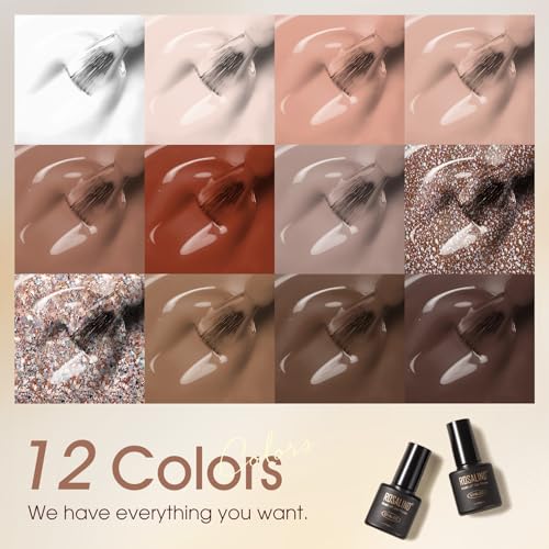 ROSALIND Nude Brown Gel Nail Polish Set, 12 Colors