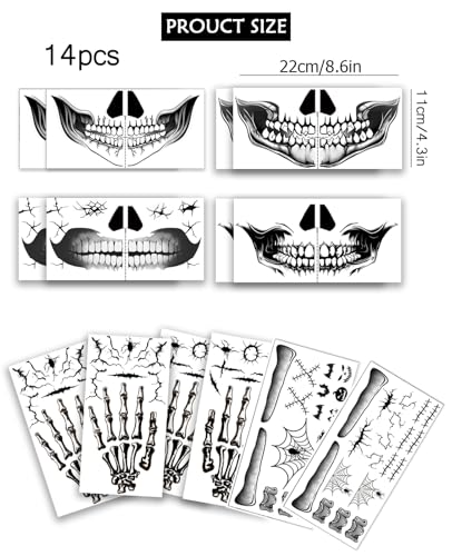 Skeleton Face Temporary Tattoos - Easy Water-Apply Halloween