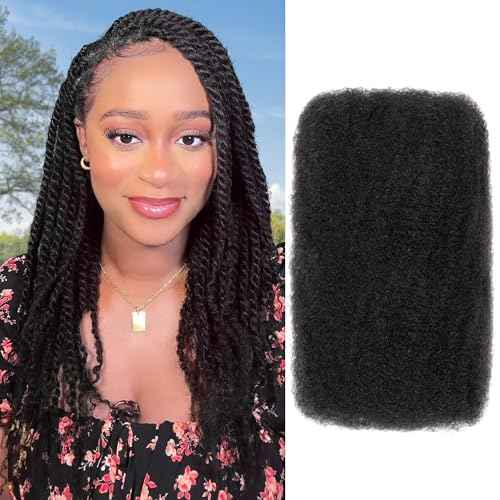Afro Kinkys Bulk Human Hair, 16 Inch 50G/Pack Soft 4C Afro Kinky-Curly Human Hair Bulk for Twist Dreadlocks Extensions Repair Locs Natural Black 1 Pack (1B, 16 inch)