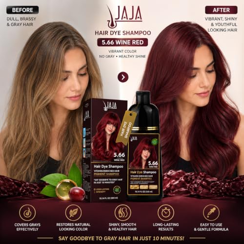 Jaja Hair Dye Shampoo - Wine Red, 3-in-1 Gray Coverage, 10.14 fl oz