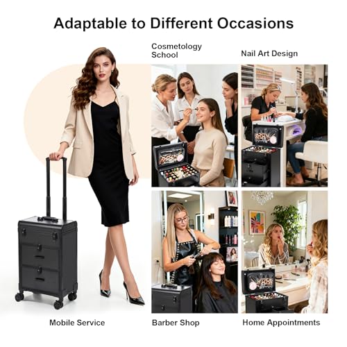 Rolling Makeup Case with Drawers & Nail Polish Organizer