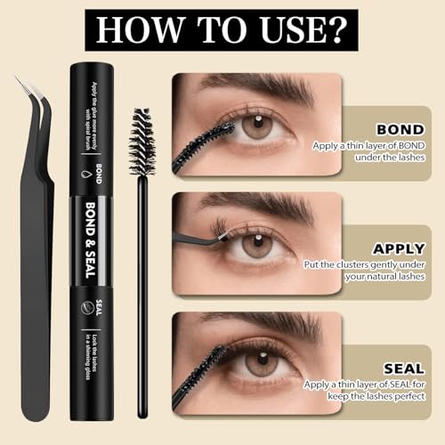 Lash Clusters Kit, 30D-100D Individual Lashes Kit, 708 pcs Lash Clusters Eyelash Extension Kit, 0.07mm Thickness Soft False Lashes with Lash Bond and Seal (30D/40D/50D/60D/80D/100D, 8-16mm)
