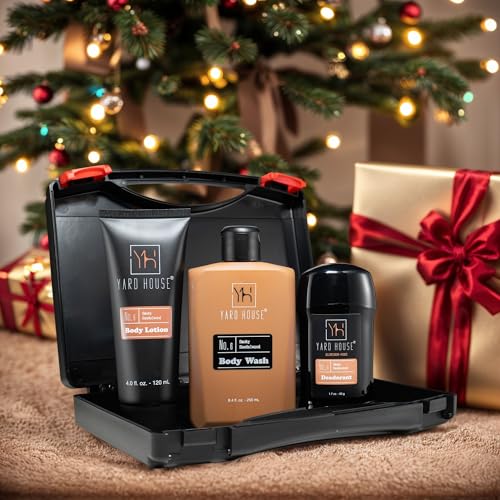 Men¡¯s Bath Gift Set ? Smoky Sandalwood | 4-Piece Grooming Kit with Body Wash, Body Lotion & Deodorant in Travel Toolbox Case ? Perfect for Father¡¯s Day, Christmas, Birthdays & Holidays