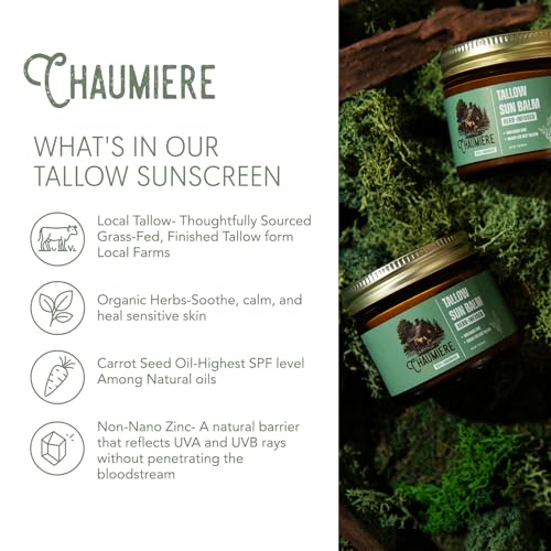 Natural Tallow Sunscreen SPF 50 ? Herb-Infused Balm with Non-Nano Zinc, Carrot Seed Oil & Grass-Fed Tallow ? Face Moisturizer, Eye-Safe, Reef Safe, Organic Ingredients, Made in USA ? 2.5oz