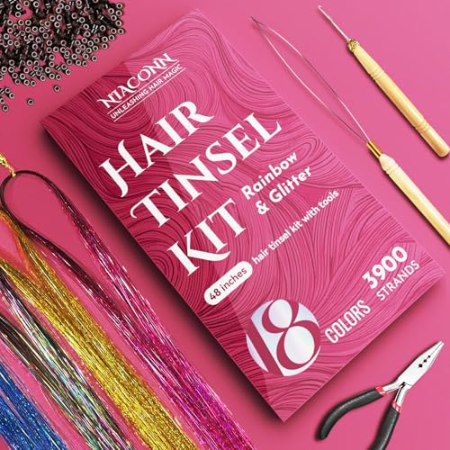 Glitter Hair Tinsel Extensions Kit 18 Colors with Tools