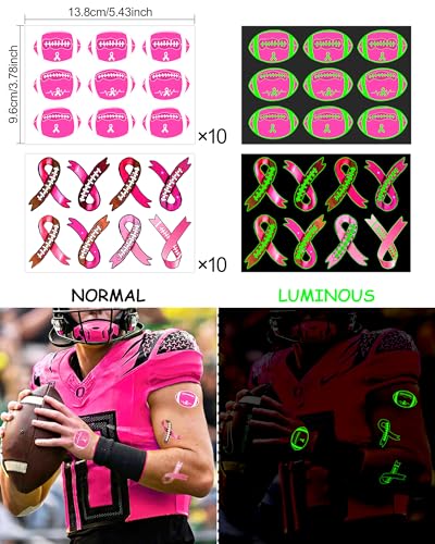Luminous Pink Glow Temporary Tattoos - 20 Sheets Breast Cancer Awareness