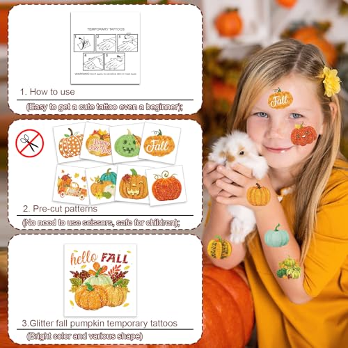 96pc Glitter Pumpkin Temporary Tattoos Fall Party Decor
