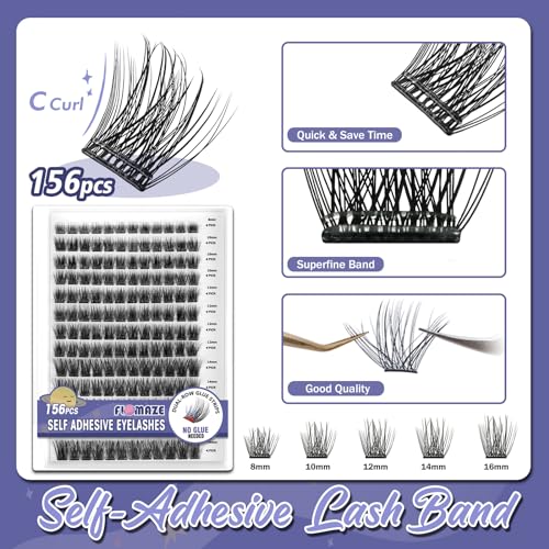 Self Adhesive Eyelash Clusters, 156 PCS Mixed 8-16mm