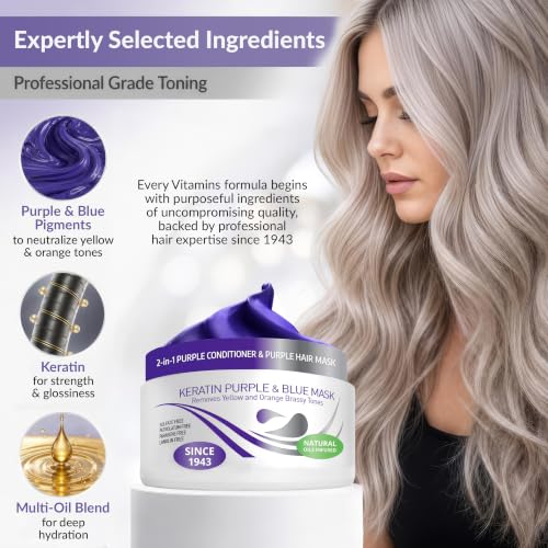 VITAMINS Keratin Purple Hair Mask - Blue Conditioner for Blonde & Silver Tones