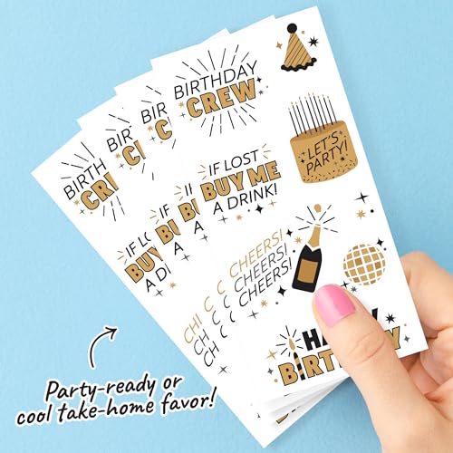 Happy Birthday Gold Temporary Tattoos - 12 Sheets
