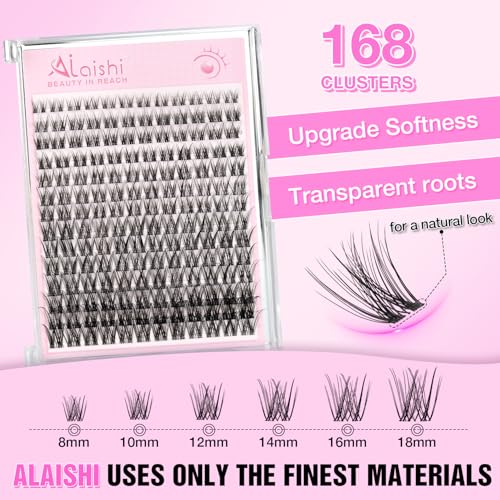 Lash Clusters Kit, DIY Cluster Eyelash Extensions 10?18mm, 168pcs Fluffy D Curl Natural Lashes with Lash Bond and Seal, Lash Tweezers, Remover?Natural Fake Cat Eye Individual Manga Clusters£¨MIX2-1-L£©