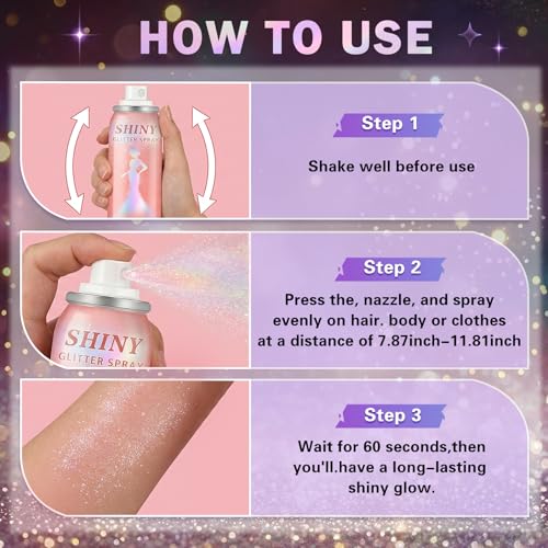 ZHISHUDL Rainbow Silver Body & Hair Glitter Spray 150ML Holographic Sparkle
