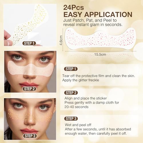 Glitter Freckles Face Tattoo 24 Count Rose Gold Makeup Patches
