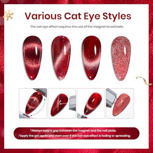 Beetles Cat Eye Gel Nail Polish Set, 6 Colors Christmas Gel Polish Kit Glitter Red Pink Shiny Brown Burgundy Purple Blue Green Magnetic Effect Sparkle Stunning Soak Off UV Manicure Gifts for Women