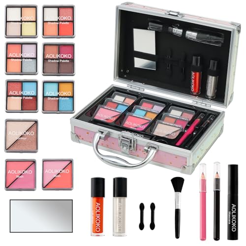 AOLIKOKO All-in-One Makeup Kit with Train Case & Brushes