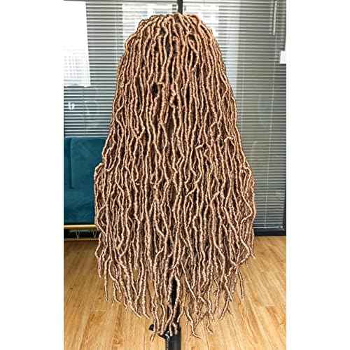 Annivia 32Inch Full Double Lace Box Braided Wigs for Black Women Faux Locs Square Knotless Wigs with Baby Hair Long Dreadlock Wig Natural Black Hand-braided Synthetic Twist Lace locs Wig Blonde