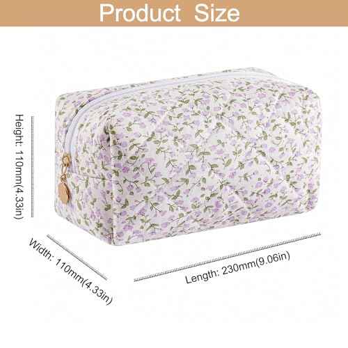 Makeup Bag Travel Cosmetic Bag for Women Girls, Zipper Make Up Pouch, Floral Flowers Toiletry Organizer Makeup, Portable Storage Cosmetic Travel Cloth Bag (Purple Floral)
