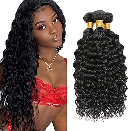Brazilian Virgin Human Hair Bundles - 16" Water Wave #1B Natural Color