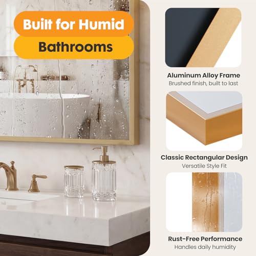 Sweetcrispy 30" x 48" Modern Bathroom Mirror with Gold Frame