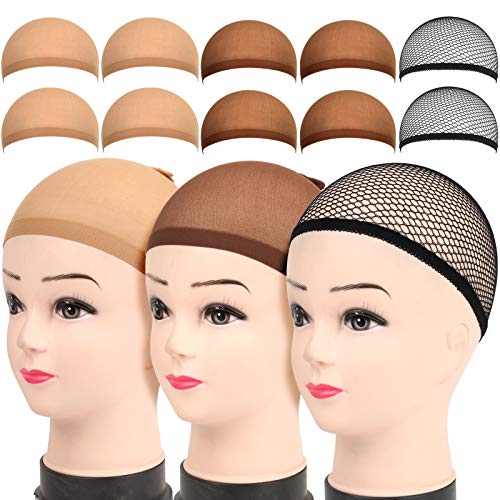 LEOBRO 10 PCS Wig Caps, Includes 4 PCS Brown Stocking Wig Caps, 4 PCS Light Brown Stocking Wig Caps, 2 PCS Black Mesh Net Wig Caps for Women Girl Kids Men, Cosplay Party Use