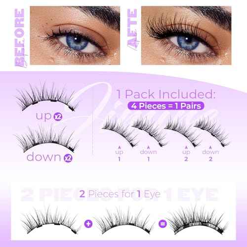 Cat Eye Magnetic Eyelashes Natural Look Wispy Magentic Lashes Reusable Magnetic Eyelashes with Applicator No Glue Needed Press on Magnetic Lashes by JIMIRE Quick to Wear by JIMIRE