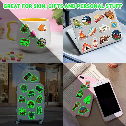 96 PCS Camp Camping Pre-Cut Luminous Glow in the dark Temporary Tattoos for Kids Themed Birthday Party Supplies Favors Decorations 8 Sheets Super Cute Fake Tattoo Stickers Gifts For Boys Girls Rewards