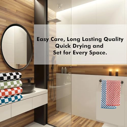 5 Pack 13 x 29 Inch Decorative Face Towels and Hand Towels, 100% Cotton, Ultra-Soft, Highly Absorbent, with Stylish Checkered Pattern Perfect for Bathroom, Kitchen, Pool, Yoga, Travel, and Gym.