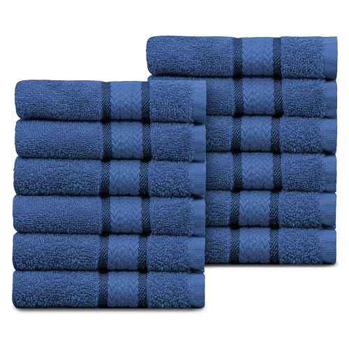 COTTON CRAFT Ultra Soft Washcloths - 12 Pack Luxury Washcloths - 100% Cotton Plush Absorbent 580 GSM Face Towels - Machine Washable Quick Dry Durable Wash Cloth Set - Bathroom Spa Gym Skincare - Blue