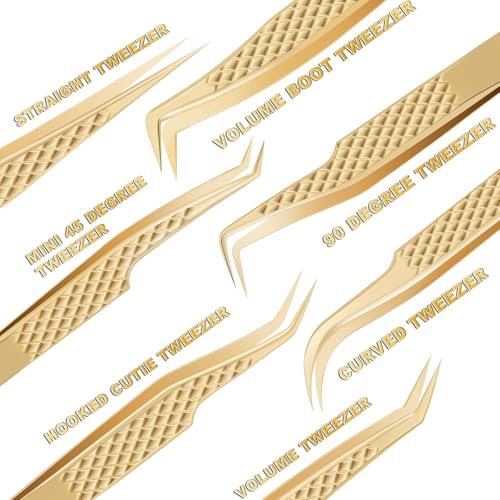 Eyelash Tweezers for Lash Extensions (Set of 7), Professional Lash Extension Tweezers Kit, Lash Tweezers for Mega Volume, Isolation & Classic False Lashes, Lash Artist Supplies
