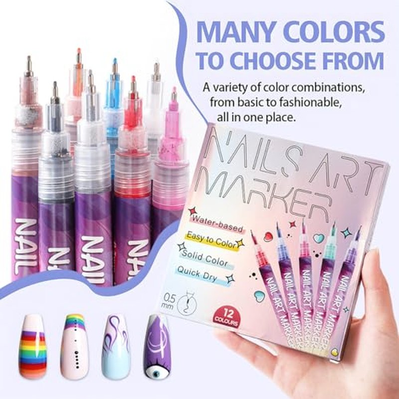 12 Colors Nail Art Pens Set With 500PCS Nail Form,New Nail Art Markers Polish Pen for Women Everyone, Nail Art Tools for Dotting Drawing Painting Point Liner DIY (2 set)